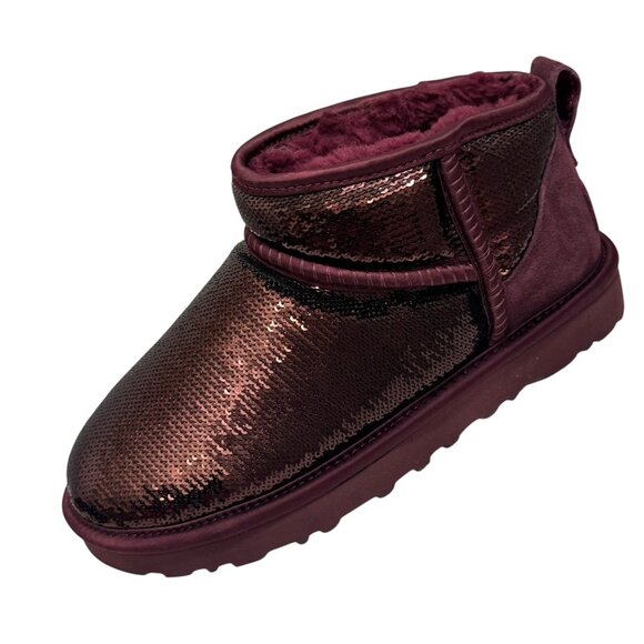UGG Classic Ultra Mini Mirror Ball Boot Women's Wild Grape Sequins Size 5 New - Picture 1 of 6